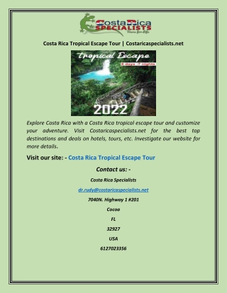 Costa Rica Tropical Escape Tour