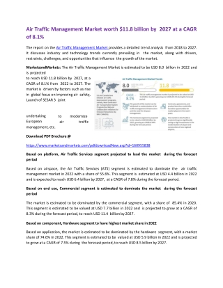 Air Traffic Management Market worth $11.8 billion by 2027 at a CAGR of 8.1%