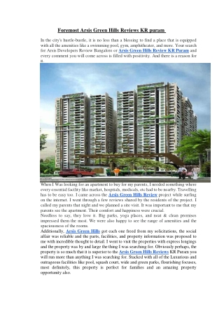 Foremost Arsis Green Hills Reviews KR puram