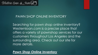 Pawn Shop Online Inventory  Westernloan.com