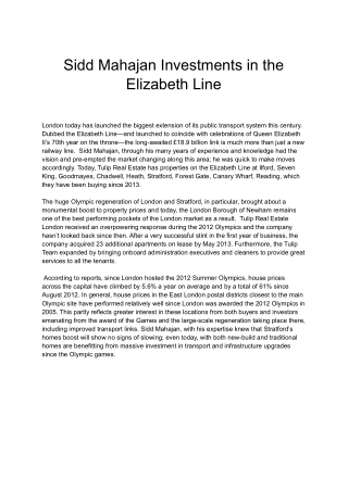 Sidd Mahajan Investments in the Elizabeth Line