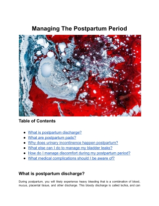 Managing The Postpartum Period