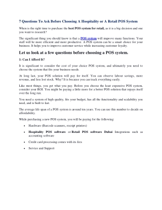 7 Questions To Ask Before Choosing A Hospitality or A Retail POS System