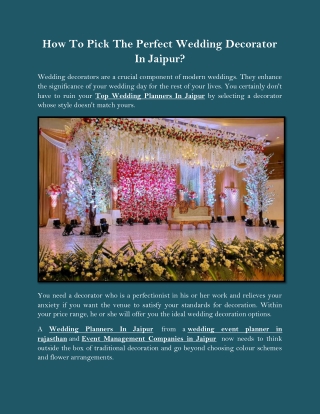 How To Pick The Perfect Wedding Decorator In Jaipur