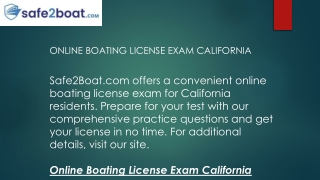 Online Boating License Exam California  Safe2boat.com