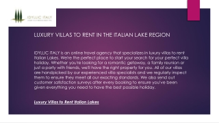Luxury Villas to Rent in the Italian Lake Region  Idyllicitaly.co.uk