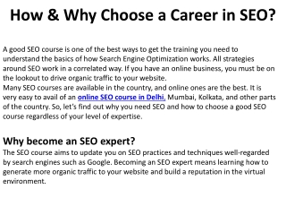 How & Why Choose a Career in SEO