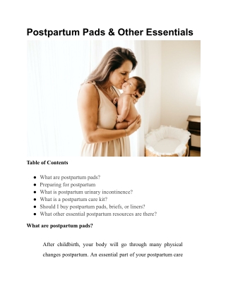 Postpartum Pads & Other Essentials