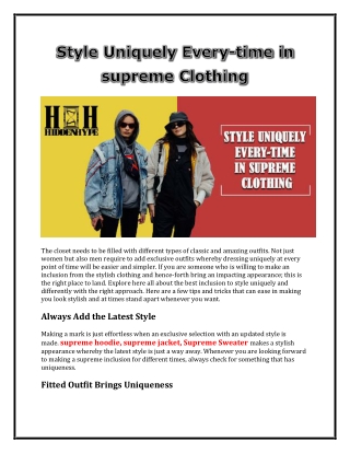 Style Uniquely Every-time in supreme Clothing