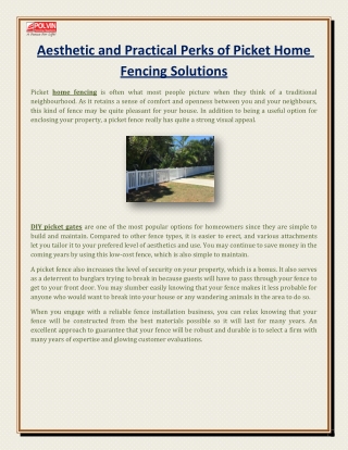 Aesthetic and Practical Perks of Picket Home Fencing Solutions
