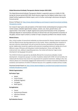 Global Monoclonal Antibody Therapeutics Market Analysis 2022