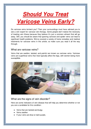 Should You Treat Varicose Veins Early