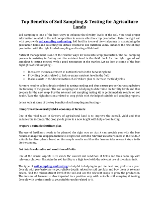 Top Benefits of Soil Sampling & Testing for Agriculture Lands