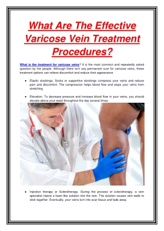 What Are The Effective Varicose Vein Treatment Procedures