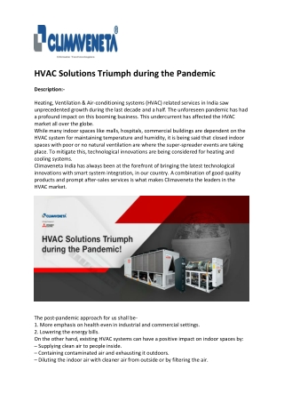 HVAC Solutions Triumph during the Pandemic