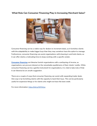 What Role Can Consumer Financing Play in Increasing Merchant Sales?