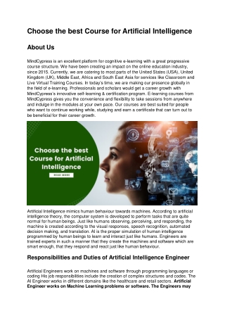 Choose the Best Course for Artificial Intelligence