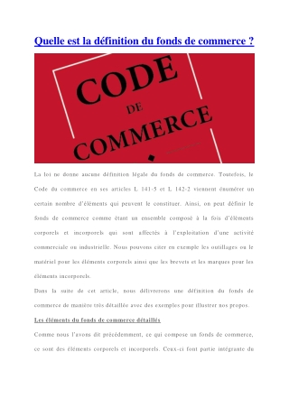 C'est quoi la définition du fonds de commerce ?