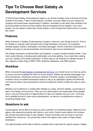 Tips To Choose Best Gatsby Js Development Services