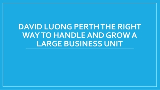 David Luong Perth the Right Way to Handle and Grow a Large Business Unit