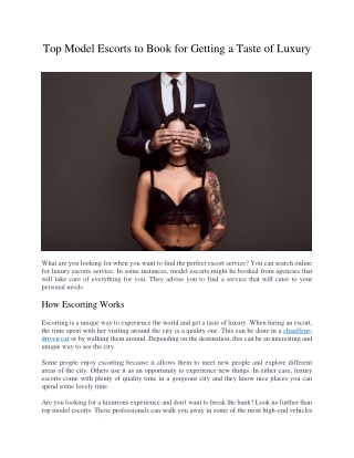 Top Model Escorts to Book for Getting a Taste of Luxury