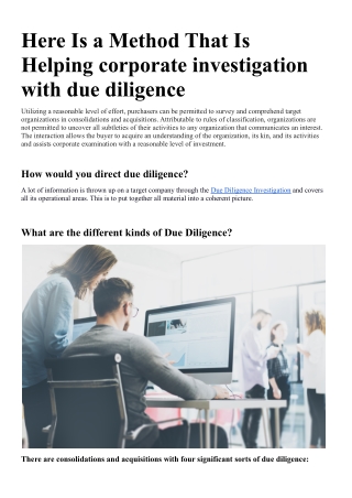 Here Is a Method That Is Helping corporate investigation with due diligence.docx