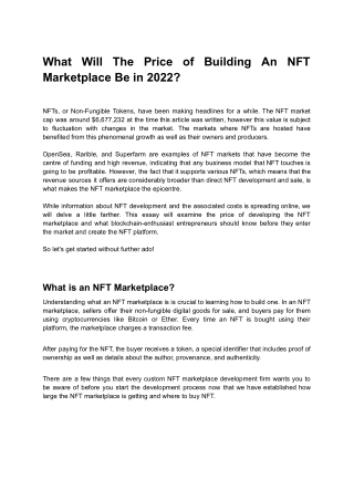 What Will The Price of Building An NFT Marketplace Be in 2022?