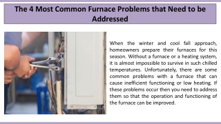 The 4 Most Common Furnace Problems that Need to be Addressed