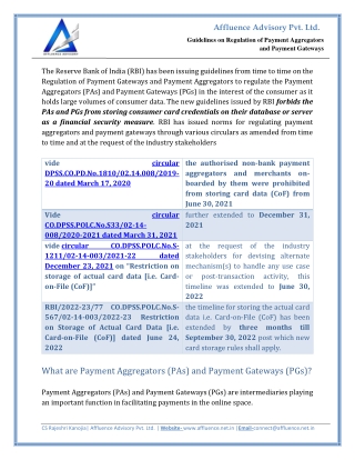 Guidelines on Regulation of Payment Aggregators and Payment Gateways