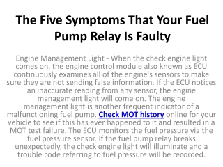 The Five Symptoms That Your Fuel Pump Relay Is Faulty