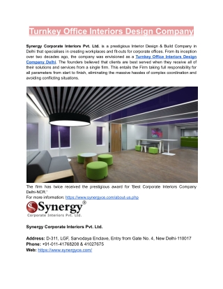 Turnkey Office Interiors Design Company