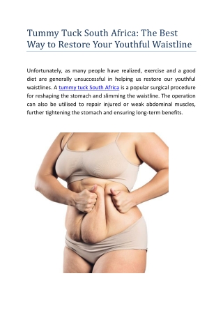 Tummy Tuck South Africa The Best Way to Restore Your Youthful Waistline