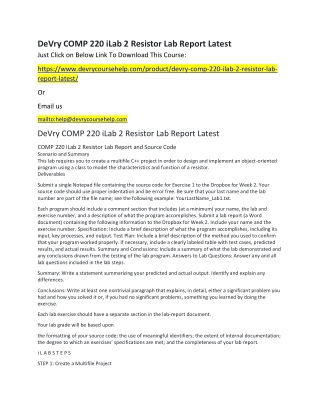 DeVry COMP 220 iLab 2 Resistor Lab Report Latest