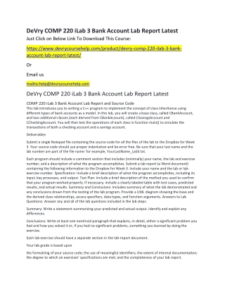 DeVry COMP 220 iLab 3 Bank Account Lab Report Latest