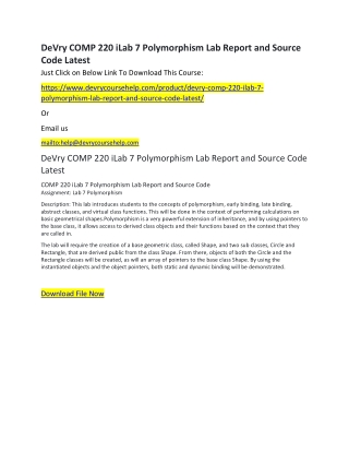 DeVry COMP 220 iLab 7 Polymorphism Lab Report and Source Code Latest