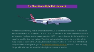 Air Mauritius In-flight Entertainement  1-866-579-8033