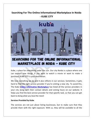 Searching For The Online Informational Marketplace In Noida - KUBE CITY