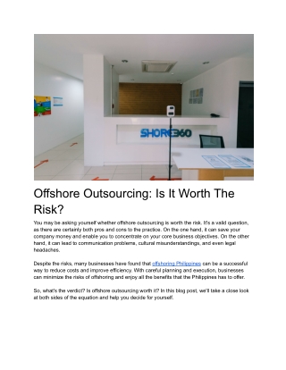 Offshore Outsourcing: Is It Worth The Risk?