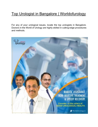 Top Urologist in Bangalore  | Worldofurology