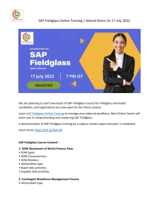 SAP Fieldglass Online Training | Attend Demo on 17 July 2022