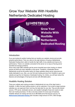 Grow Your Website With Hostbillo Netherlands Dedicated Hosting