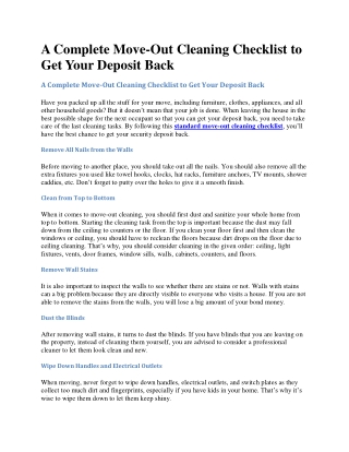 A Complete Move-Out Cleaning Checklist to Get Your Deposit Back