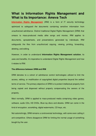 INFORMATION RIGHTS MANAGEMENT SOLUTION IS AN IMPORTANT ASPECT OF MONITORING BUSINESS FILES