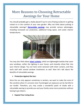 More Reasons to Choosing Retractable Awnings for Your Home