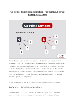 Co Prime Numbers Definition, Properties, Solved Examples & FAQs
