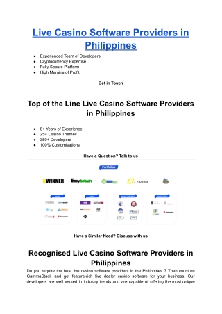 Live Casino Software Providers in Philippines