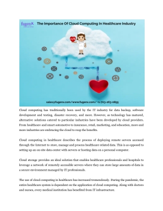 The Importance Of Cloud Computing In Healthcare Industry