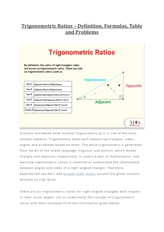 Trigonometric Ratios  Definition, Formulas Table and Problems
