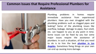 Common Issues that Require Professional Plumbers for Assistance