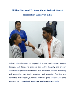 Pediatric Dental Restoration Surgery in India Treatment, Procedure & Cost